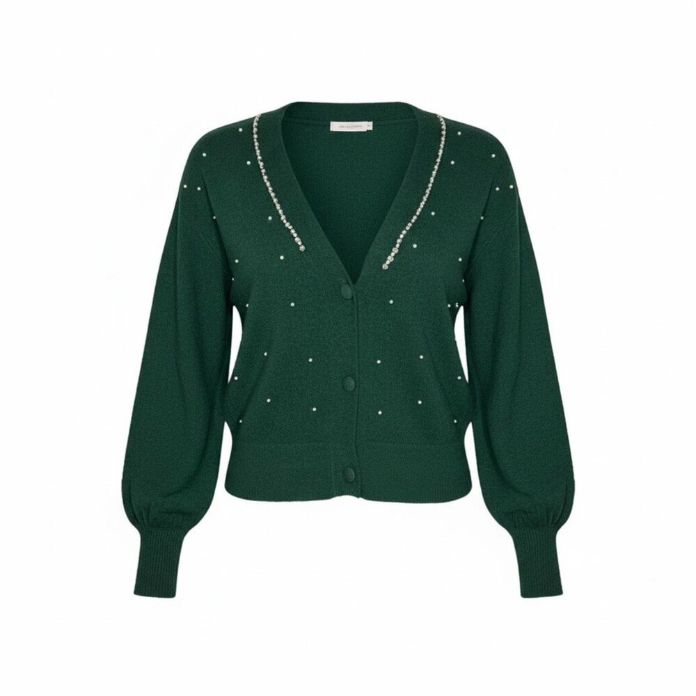 99 Jane Street green cardigan with pearl embellishments. Size Small NWT